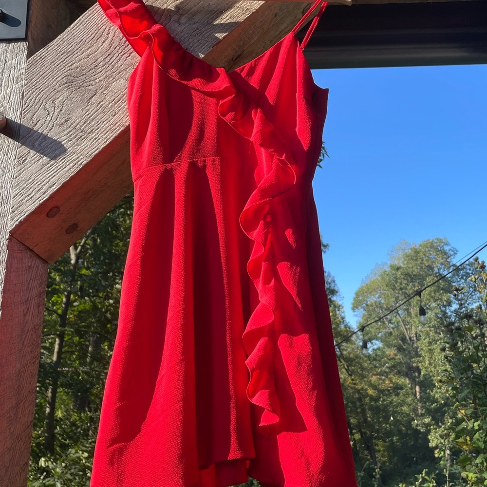 NWT Red Mini Dress with Ruffle Detail - Picture 11 of 11